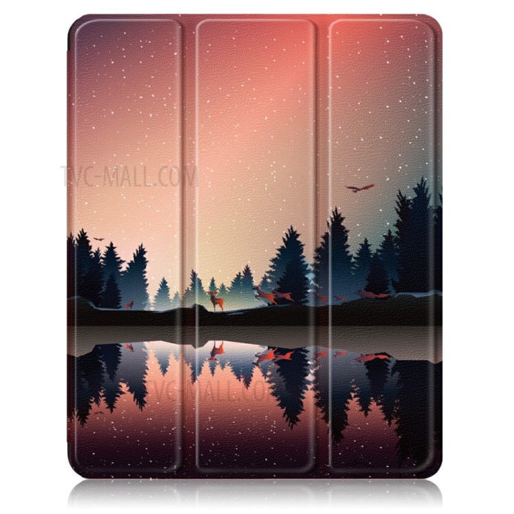 Pattern Printing Tri-fold Auto Sleep/Wake TPU Leather Tablet Stand Case with Pen Slot for iPad Pro 12.9-inch (2021) / 12.9-inch (2020) - Forest-2