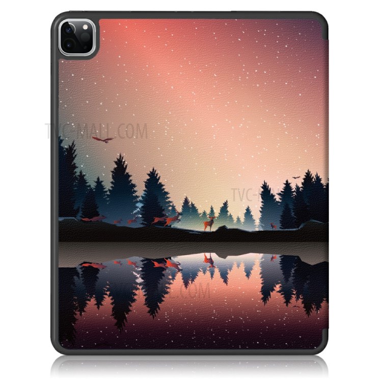 Pattern Printing Tri-fold Auto Sleep/Wake TPU Leather Tablet Stand Case with Pen Slot for iPad Pro 12.9-inch (2021) / 12.9-inch (2020) - Forest-3