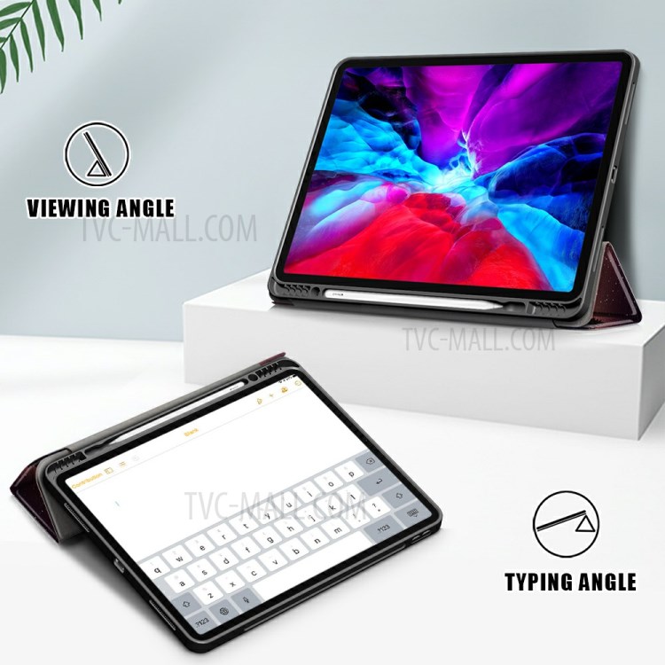 Pattern Printing Tri-fold Auto Sleep/Wake TPU Leather Tablet Stand Case with Pen Slot for iPad Pro 12.9-inch (2021) / 12.9-inch (2020) - Forest-4