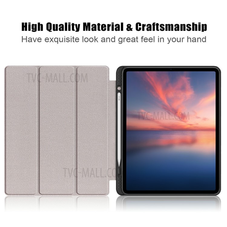 Trifold Auto Sleep / Wake Stand PU Cuir Tablet Case Avec Stylo à Stylo Pour Ipad Air (2020) / Air (2022) / Pro 11-pouces (2018) / (2020) (2021) - le Noir