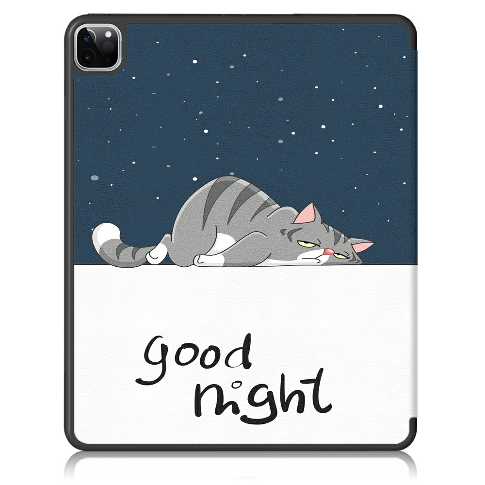 Pattern Printing Tri-fold Auto Sleep/Wake TPU Leather Smart Tablet Stand Case with Pen Slot for iPad Air (2020) / Pro 11-inch (2018)/(2020)(2021) - Good Night-3