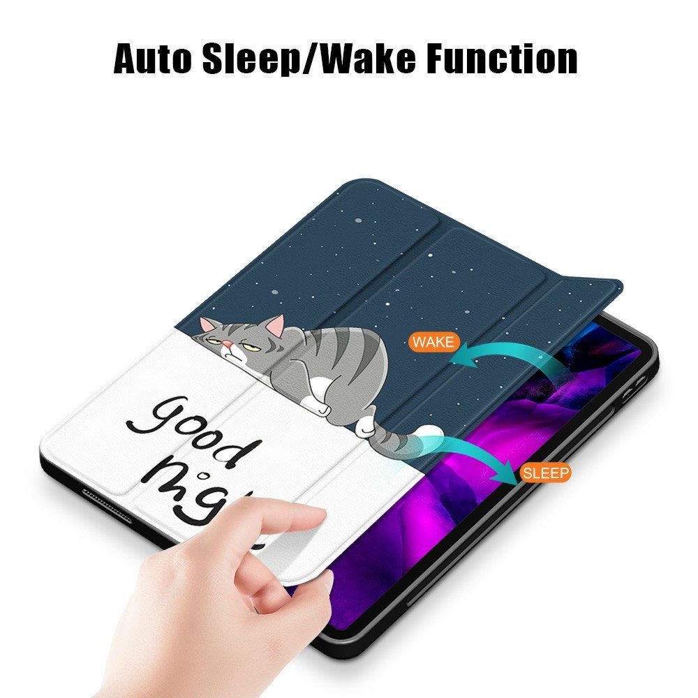 Pattern Printing Tri-fold Auto Sleep/Wake TPU Leather Smart Tablet Stand Case with Pen Slot for iPad Air (2020) / Pro 11-inch (2018)/(2020)(2021) - Good Night-5
