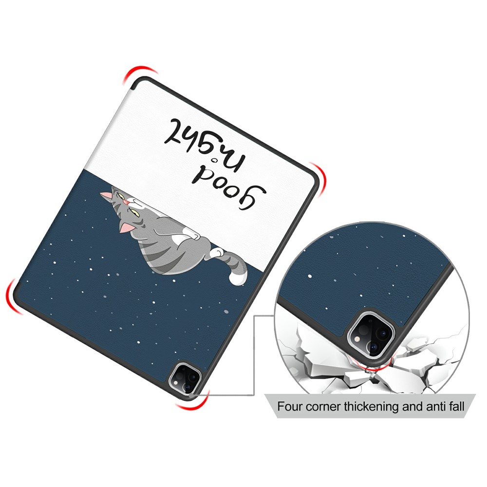 Pattern Printing Tri-fold Auto Sleep/Wake TPU Leather Smart Tablet Stand Case with Pen Slot for iPad Air (2020) / Pro 11-inch (2018)/(2020)(2021) - Good Night-8