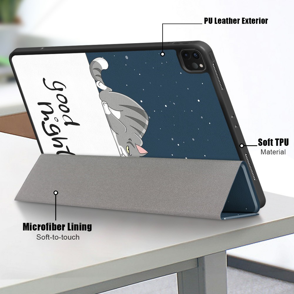 Pattern Printing Tri-fold Auto Sleep/Wake TPU Leather Smart Tablet Stand Case with Pen Slot for iPad Air (2020) / Pro 11-inch (2018)/(2020)(2021) - Good Night-9