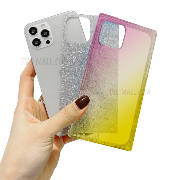NXE Straight Edge Precise Cut-Out Glittering Paper Design TPU Phone Protector Cover for iPhone 12 Pro / iPhone 12 - Pink/Gold-2