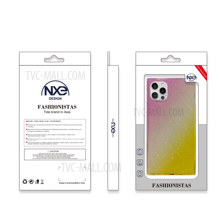 NXE Straight Edge Precise Cut-Out Glittering Paper Design TPU Phone Protector Cover for iPhone 12 Pro / iPhone 12 - Pink/Gold-5