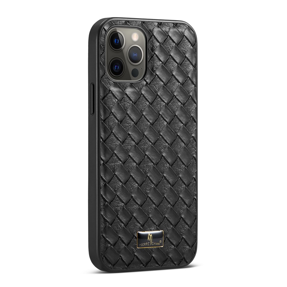 FIERRE SHANN PU Leather + Plastic + TPU Phone Case Super Slim Shell for iPhone 12 Pro Max - Woven Pattern-2