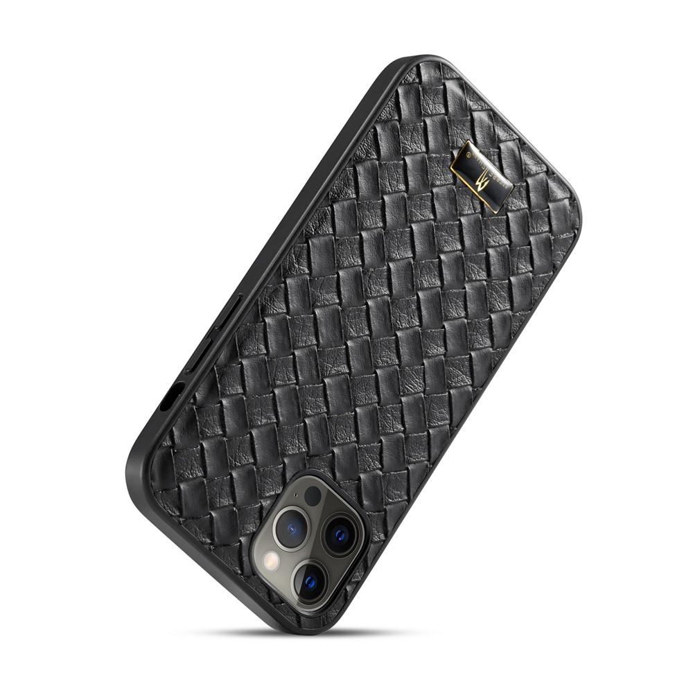 FIERRE SHANN PU Leather + Plastic + TPU Phone Case Super Slim Shell for iPhone 12 Pro Max - Woven Pattern-3