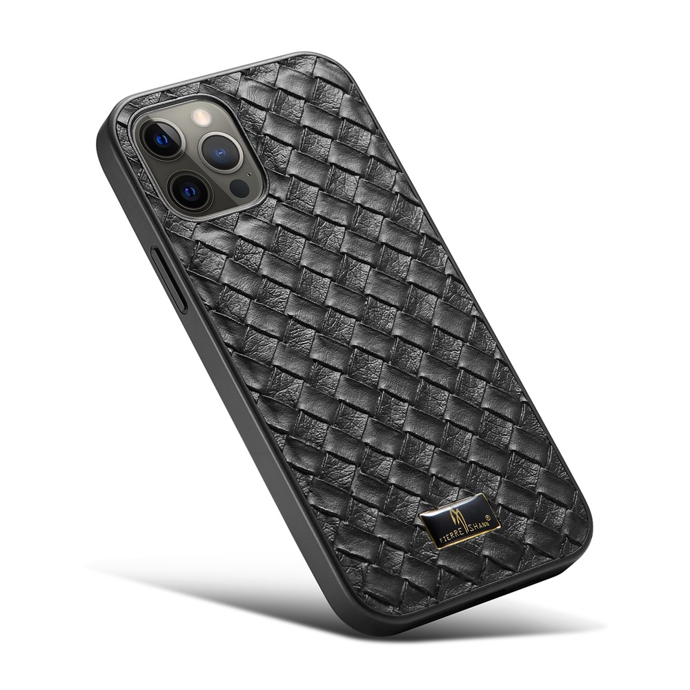 FIERRE SHANN PU Leather + Plastic + TPU Phone Case Super Slim Shell for iPhone 12 Pro Max - Woven Pattern-4