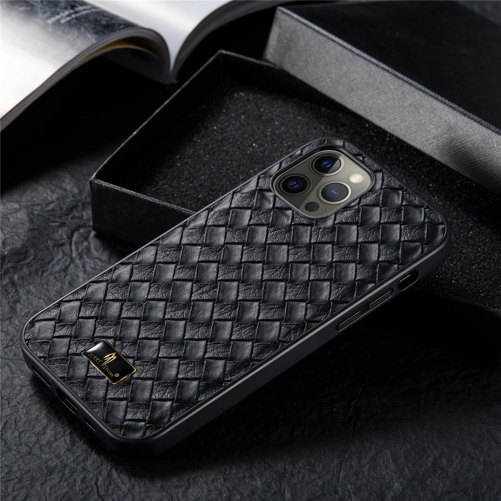 FIERRE SHANN PU Leather + Plastic + TPU Phone Case Super Slim Shell for iPhone 12 Pro Max - Woven Pattern-5