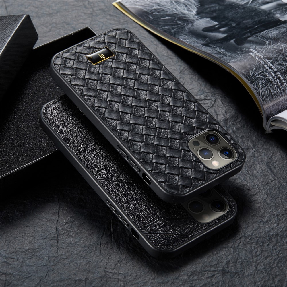 FIERRE SHANN PU Leather + Plastic + TPU Phone Case Super Slim Shell for iPhone 12 Pro Max - Woven Pattern-6