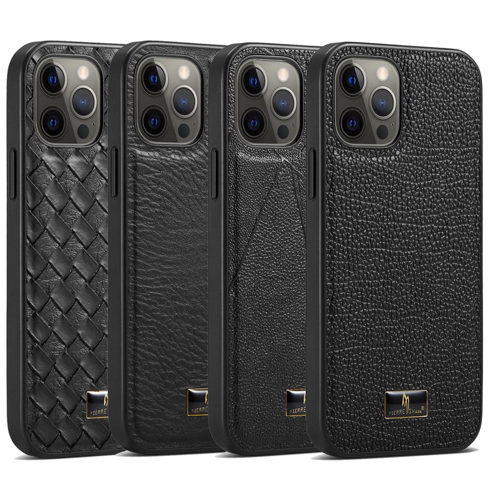 FIERRE SHANN PU Leather + Plastic + TPU Phone Case Super Slim Shell for iPhone 12 Pro Max - Woven Pattern-7