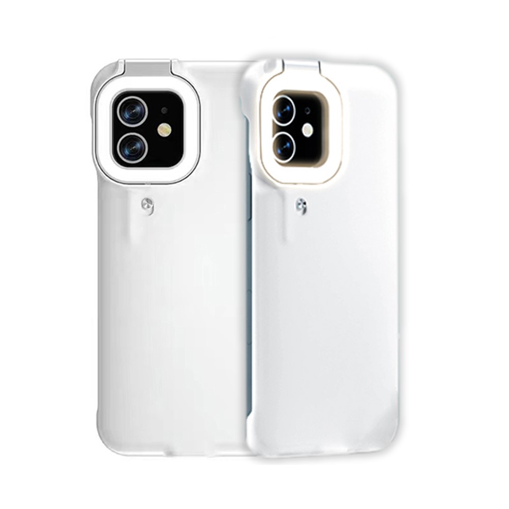 KINGXBAR Ring LED Light Series PC Phone Case Shell for iPhone 12/12Pro - White-2