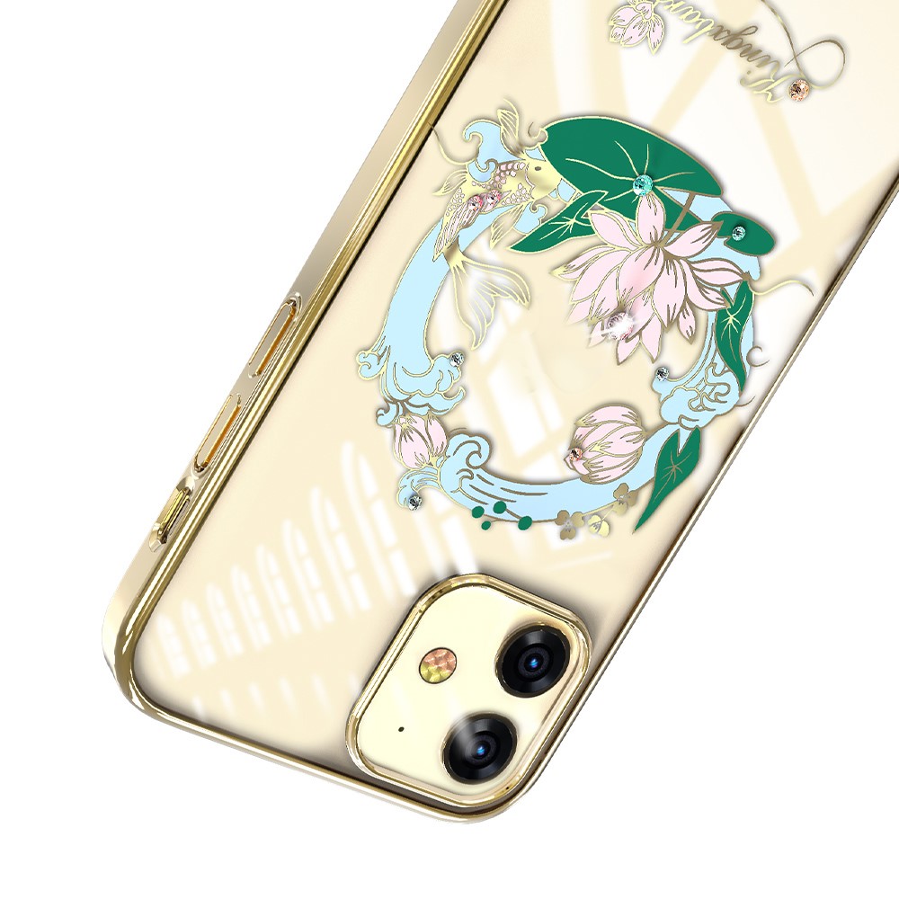 KINGXBAR Garland Series Silk-screen Printing PC Phone Cover Case for iPhone 12/12 Pro - Gold-3