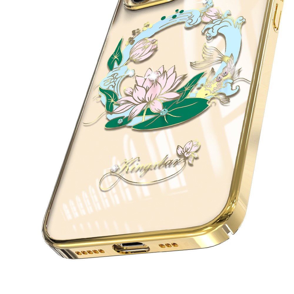 KINGXBAR Garland Series Silk-screen Printing PC Phone Cover Case for iPhone 12/12 Pro - Gold-4