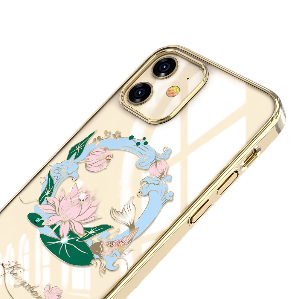 KINGXBAR Garland Series Silk-screen Printing PC Phone Cover Case for iPhone 12/12 Pro - Gold-5
