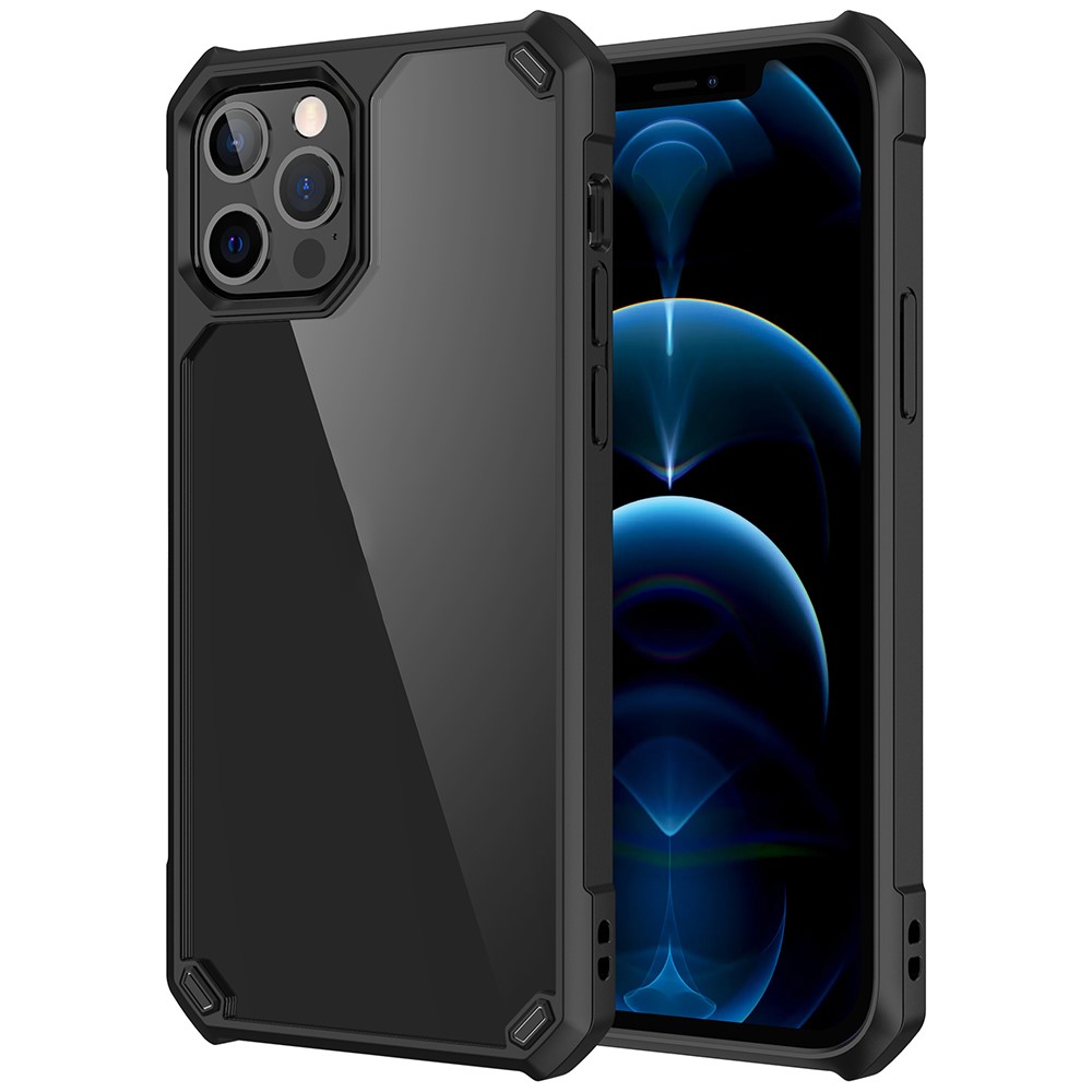TPU + Clear Acrylic Hybrid Phone Case for iPhone 12/12 Pro Shockproof Cover - Black-1
