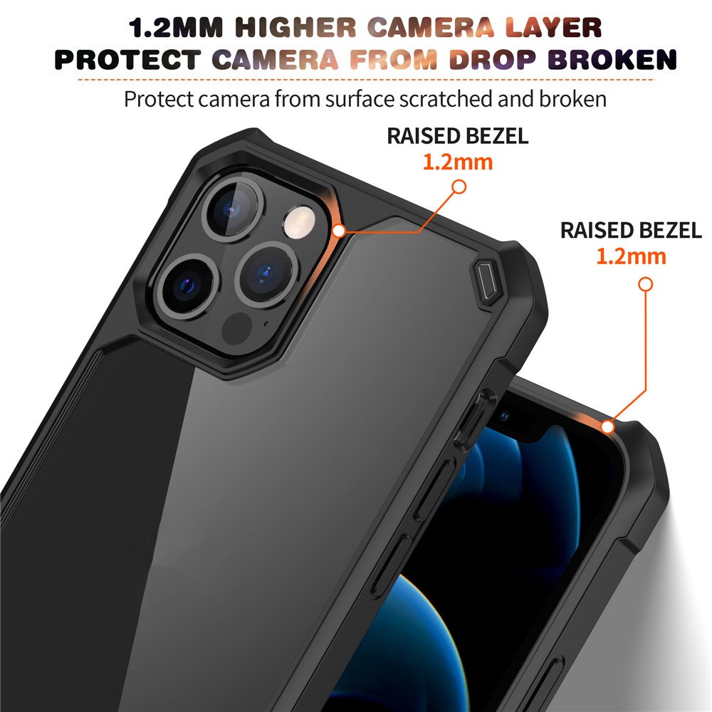 TPU + Clear Acrylic Hybrid Phone Case Protective Shell for iPhone 12 Pro Max - Black-4
