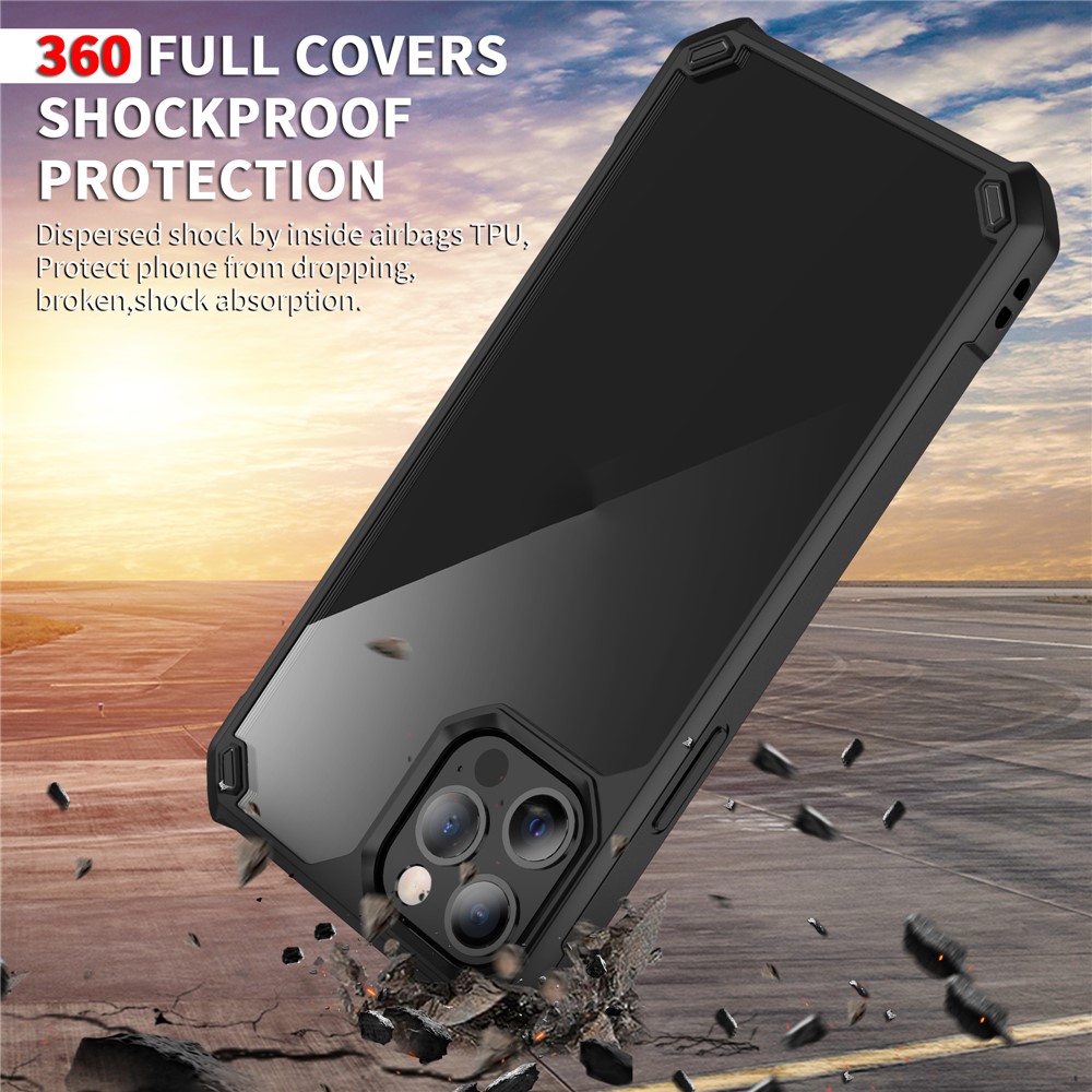 TPU + Clear Acrylic Hybrid Phone Case Protective Shell for iPhone 12 Pro Max - Black-5