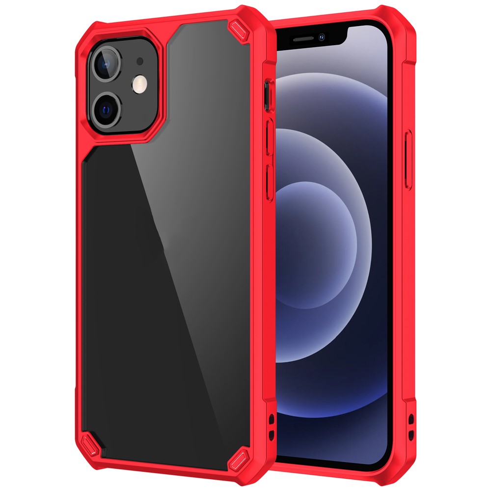 TPU + Clear Acryl Hybrid Hülle Für IPhone 12 Mini Stoßfest Anti-Rutschabdeckung - Rot-1