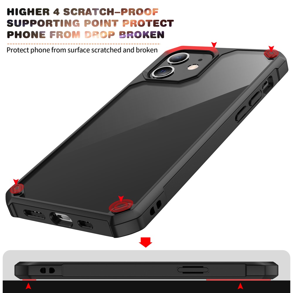 TPU + Clear Acryl Hybrid Hülle Für IPhone 12 Mini Stoßfest Anti-Rutschabdeckung - Rot-5