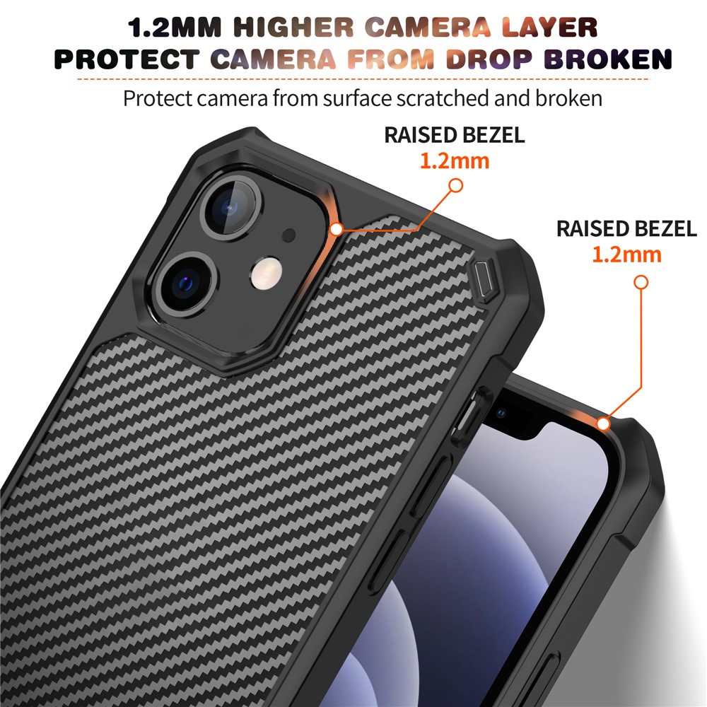 Carbon Fiber TPU Acrylic Shockproof Phone Case for iPhone 12 mini - Black-2