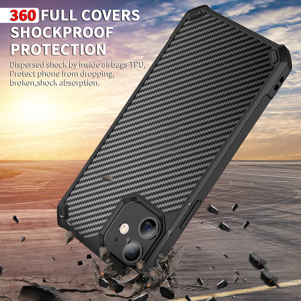 Carbon Fiber TPU Acrylic Shockproof Phone Case for iPhone 12 mini - Black-3