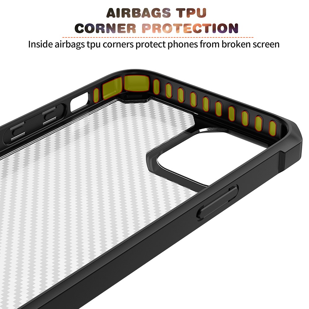 Carbon Fiber TPU Acrylic Shockproof Phone Case for iPhone 12 mini - Black-5