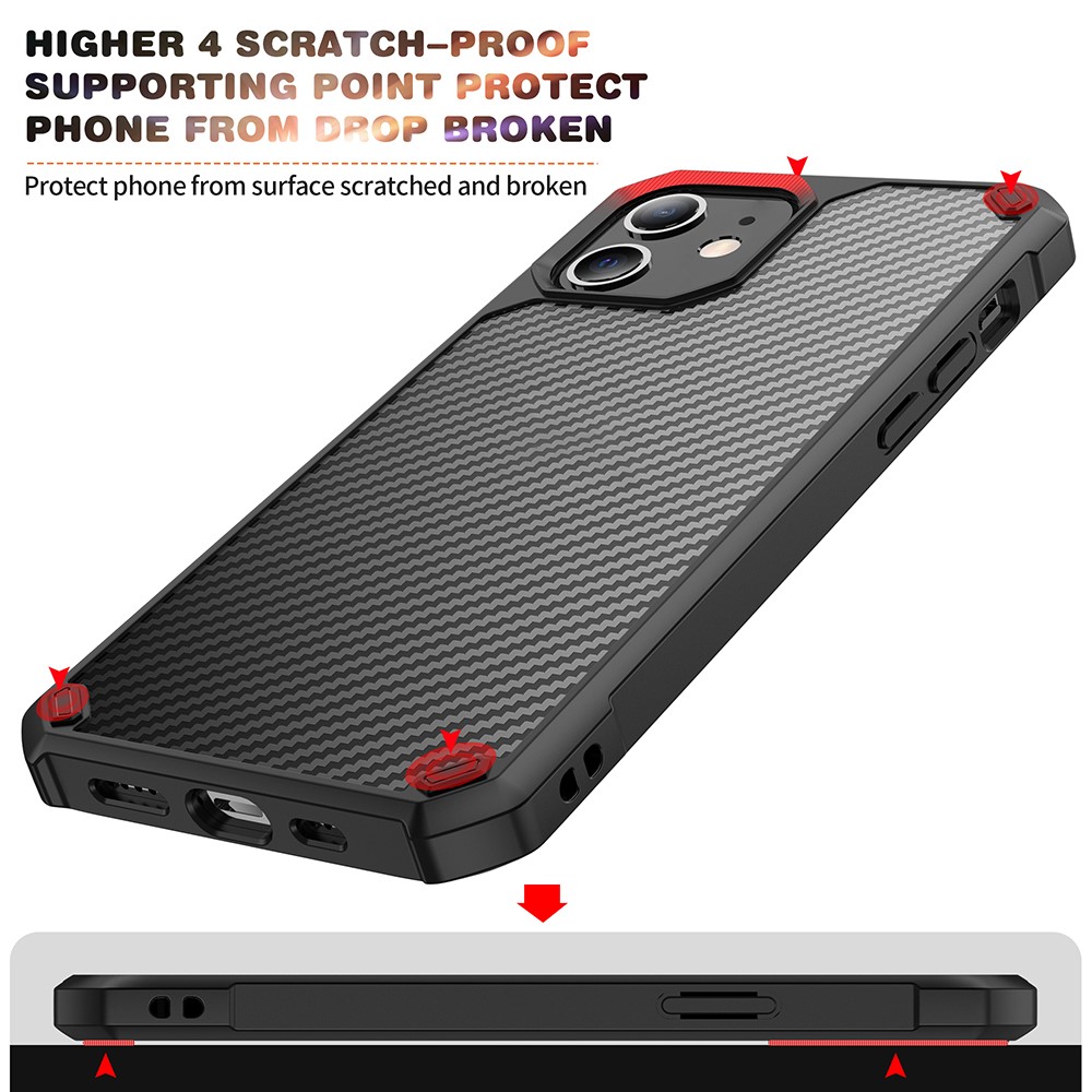 Carbon Fiber TPU Acrylic Shockproof Phone Case for iPhone 12 mini - Black-7