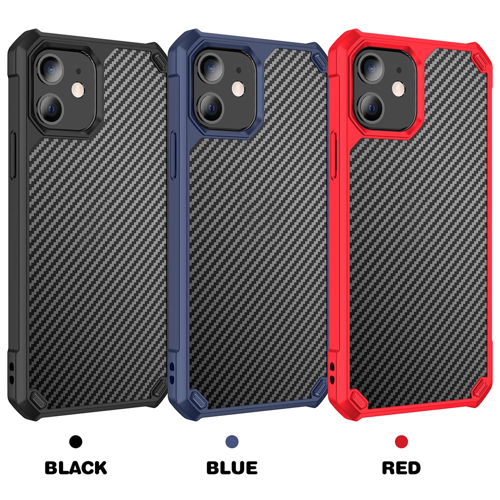 Carbon Fiber TPU Acrylic Shockproof Phone Case for iPhone 12 mini - Black-8