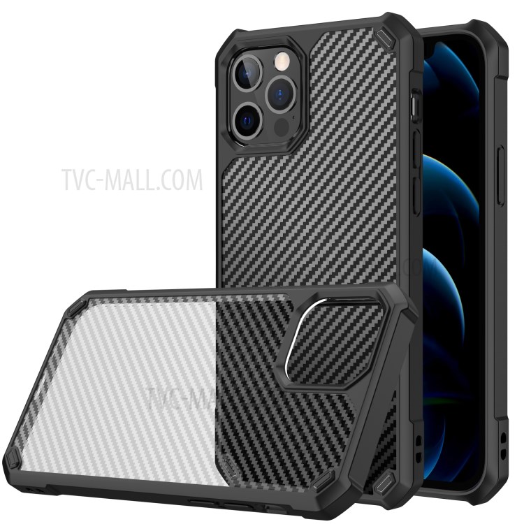 Carbon Fiber TPU Acrylic Protector Phone Case for iPhone 12/12 Pro - Black-1