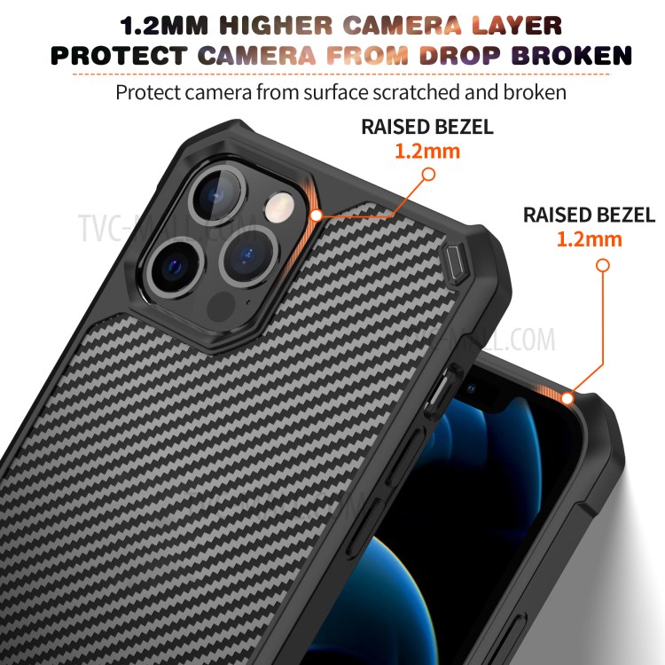 Carbon Fiber TPU Acrylic Protector Phone Case for iPhone 12/12 Pro - Black-2