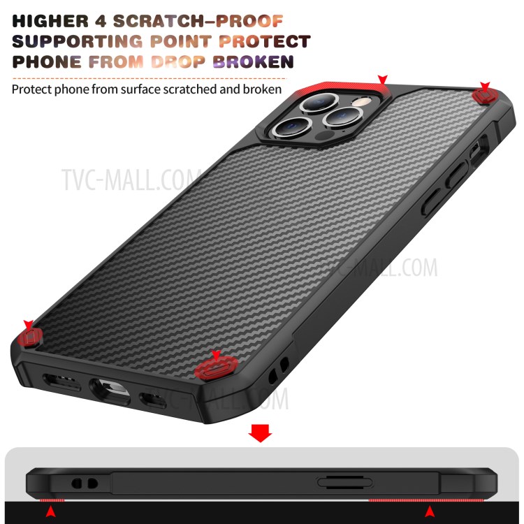 Carbon Fiber TPU Acrylic Protector Phone Case for iPhone 12/12 Pro - Black-7