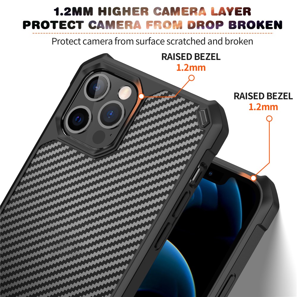 Carbon Fiber TPU Acrylic Cell Phone Protective Case for iPhone 12 Pro Max - Black-2