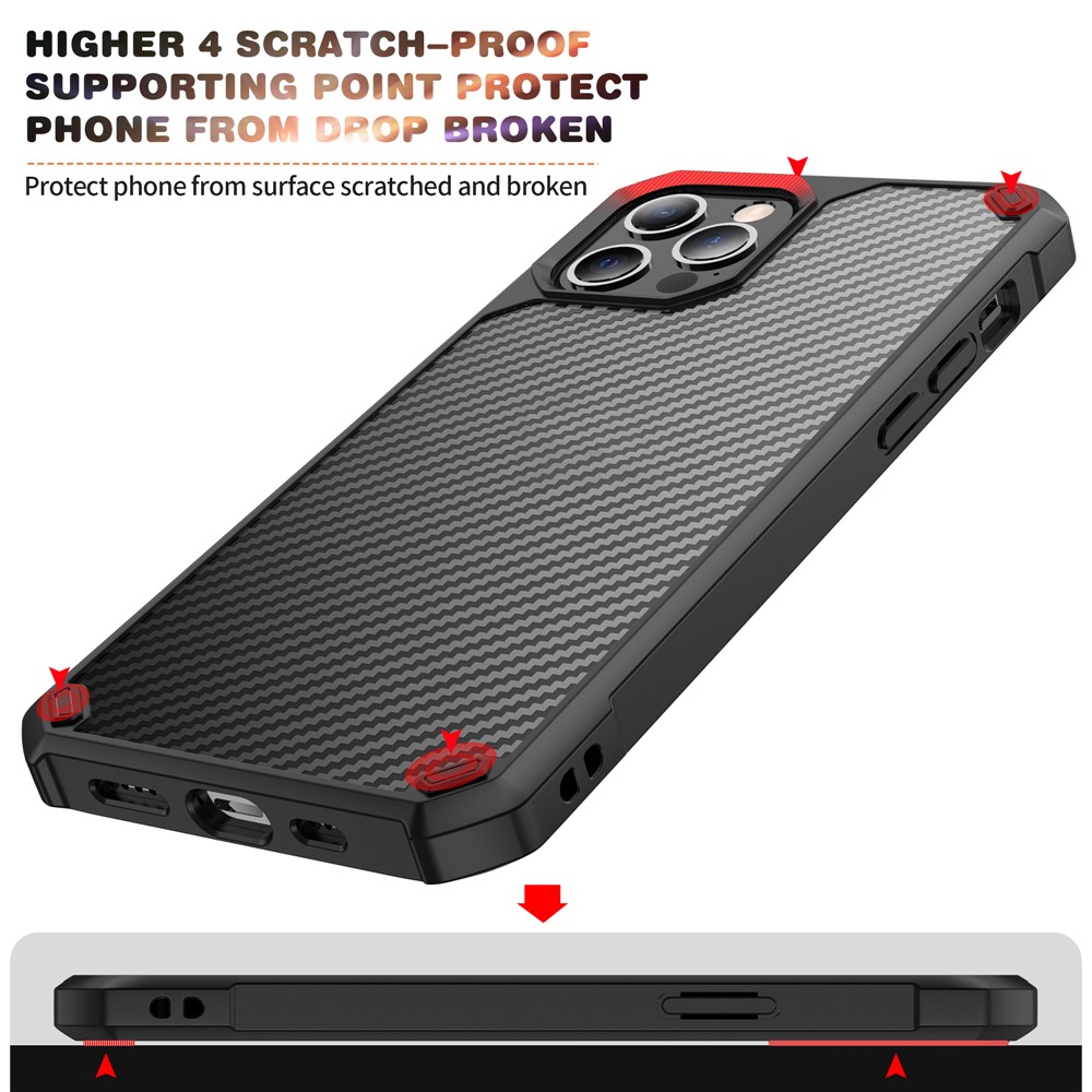 Carbon Fiber TPU Acrylic Cell Phone Protective Case for iPhone 12 Pro Max - Black-7