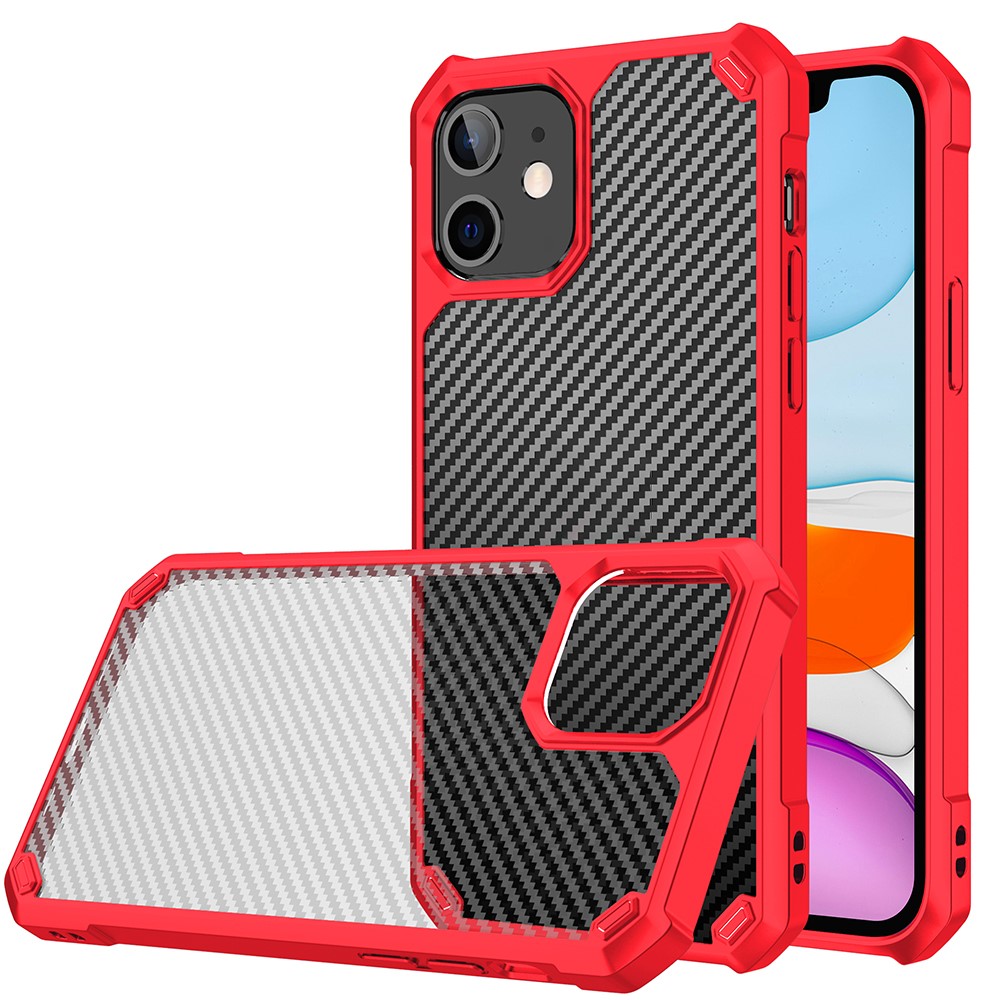 Carbon Fiber TPU + Acrylic Shockproof Phone Protector Case for iPhone 11 6.1 inch - Red-1