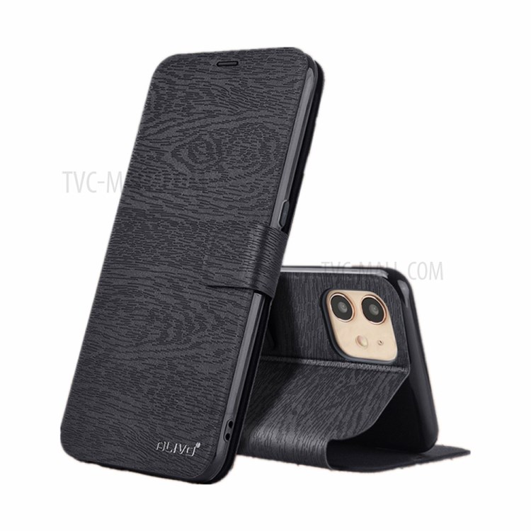 ALIVO Wood Texture Leather Mobile Phone Case Shell for iPhone 12 Mini - Black-1