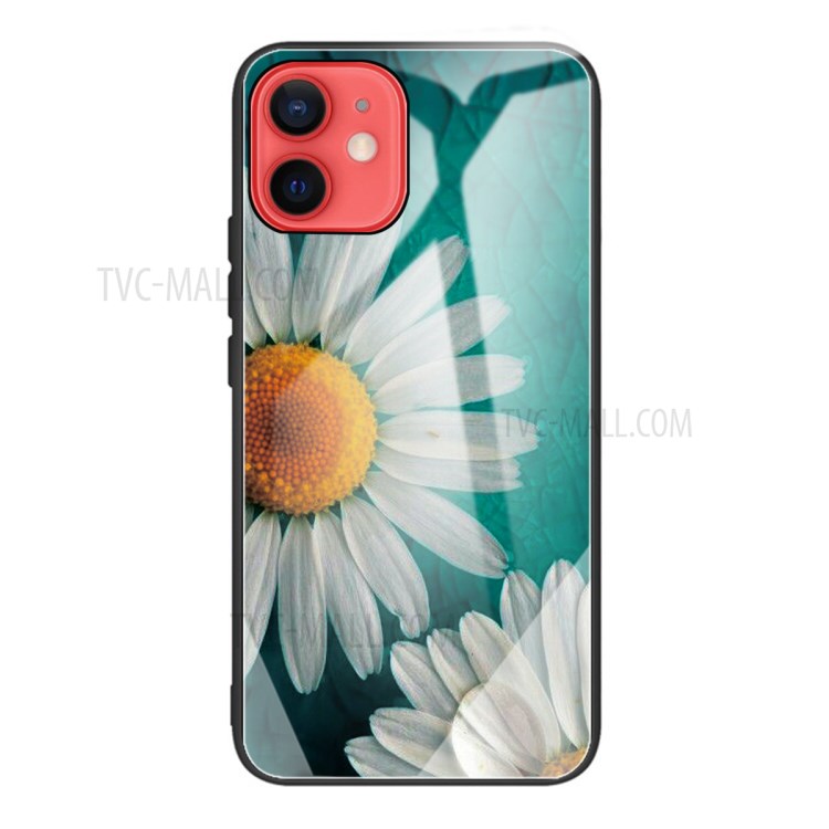 Projeto De Impressão Padrão De Vidro Temperado + Tampa Do Caso Do Telefone Híbrido Do TPU Para O IPhone 12 Mini - Crisântemo-1