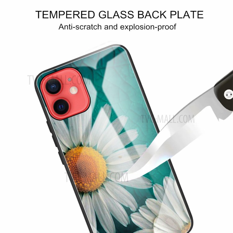 Projeto De Impressão Padrão De Vidro Temperado + Tampa Do Caso Do Telefone Híbrido Do TPU Para O IPhone 12 Mini - Crisântemo-3