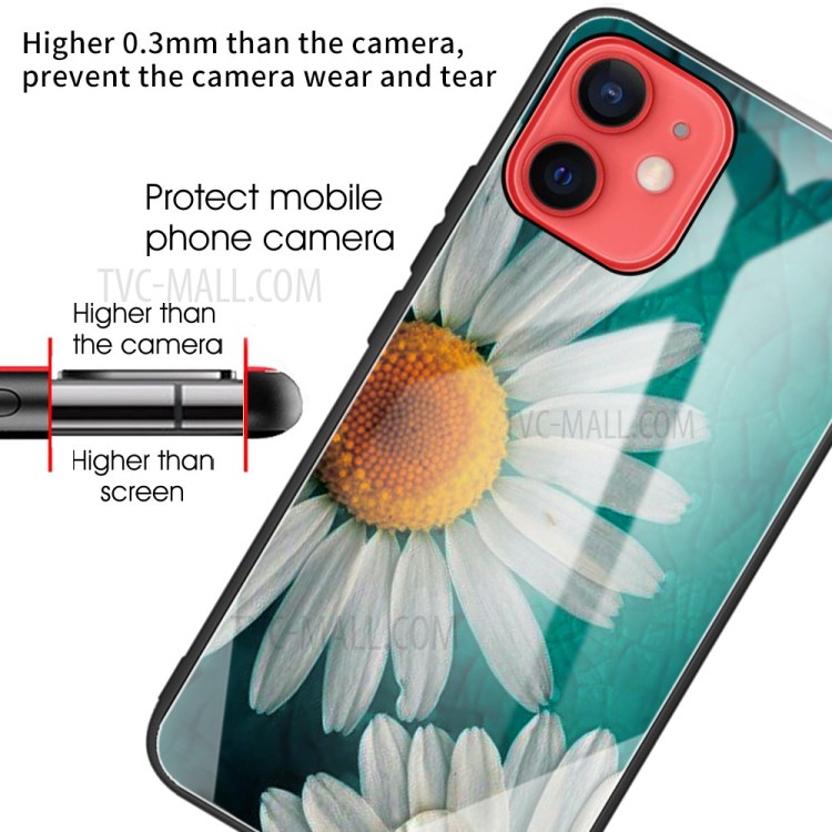 Projeto De Impressão Padrão De Vidro Temperado + Tampa Do Caso Do Telefone Híbrido Do TPU Para O IPhone 12 Mini - Crisântemo-4