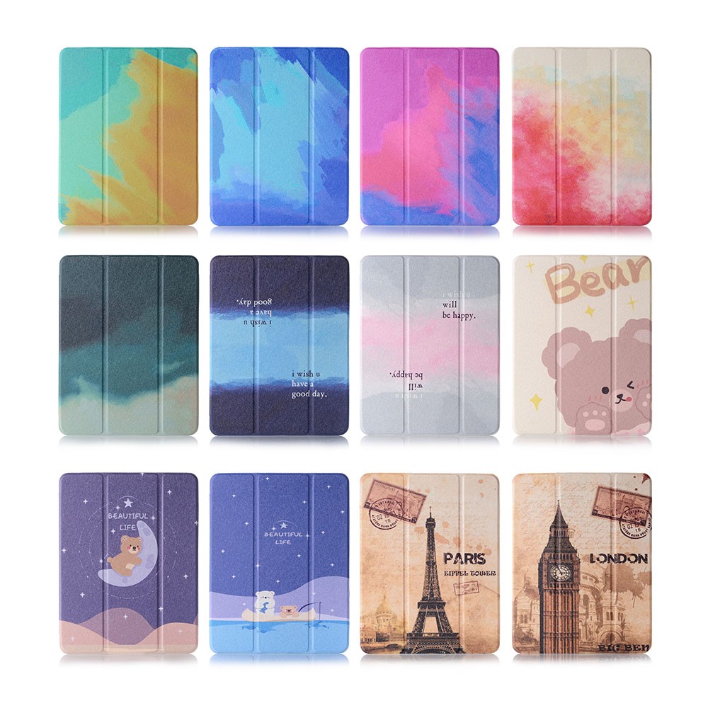 Pattern Printing Leather Stand Protective Case with Pen Slot for iPad 10.2 (2020)/(2019) - Green/Yellow-10