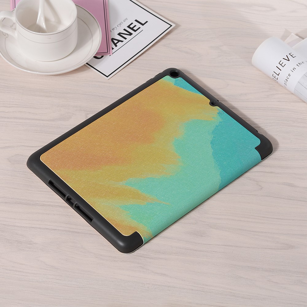 Pattern Printing Leather Stand Protective Case with Pen Slot for iPad 10.2 (2020)/(2019) - Green/Yellow-6