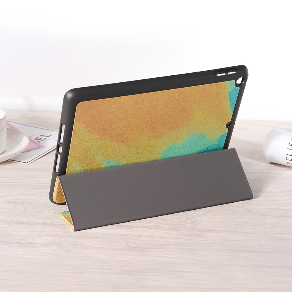 Pattern Printing Leather Stand Protective Case with Pen Slot for iPad 10.2 (2020)/(2019) - Green/Yellow-8
