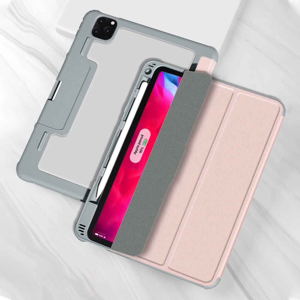 MUTURAL Yaxing Series Leather Tablet Shell for iPad Pro 11-inch (2021) Case Stand with Pen Slot - Rose Gold