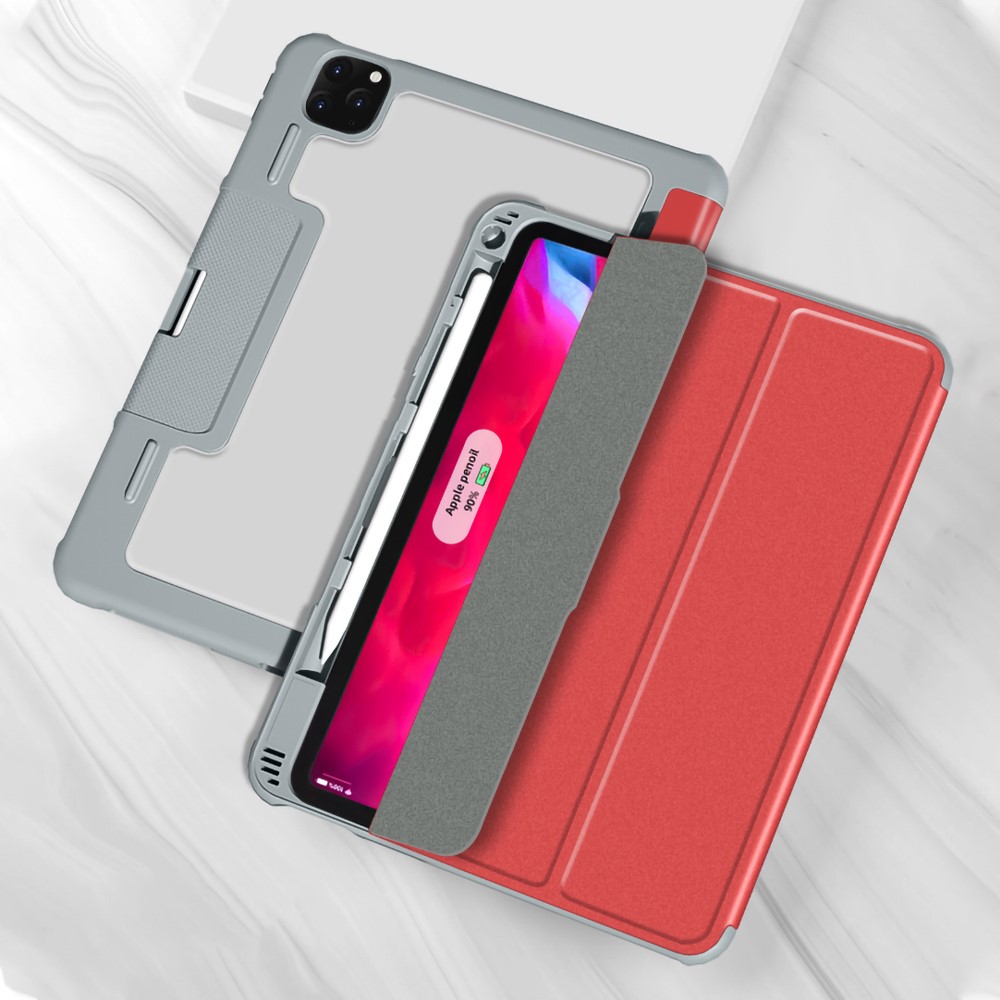 MUTURAL Yaxing Series Leather Tablet Shell for iPad Pro 11-inch (2021) Case Stand with Pen Slot - Red