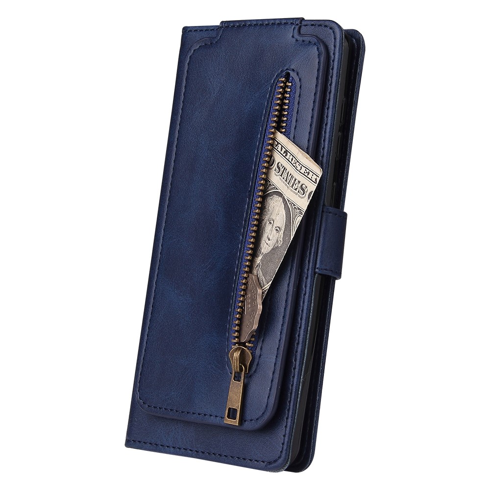 Zipper Pocket 9 Card Slots Leather Wallet Phone Case for iPhone 12 Mini - Blue-10
