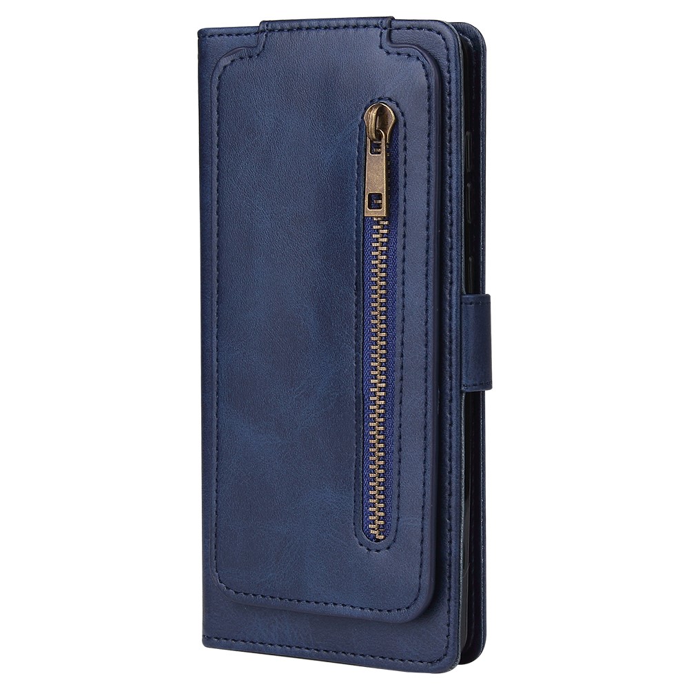 Zipper Pocket 9 Card Slots Leather Wallet Phone Case for iPhone 12 Mini - Blue-7