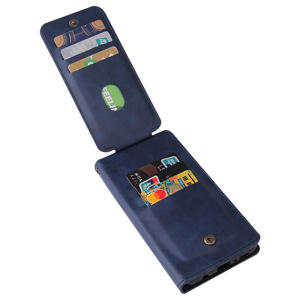 Zipper Pocket 9 Card Slots Leather Wallet Case for iPhone 12 Pro / iPhone 12 - Blue-3