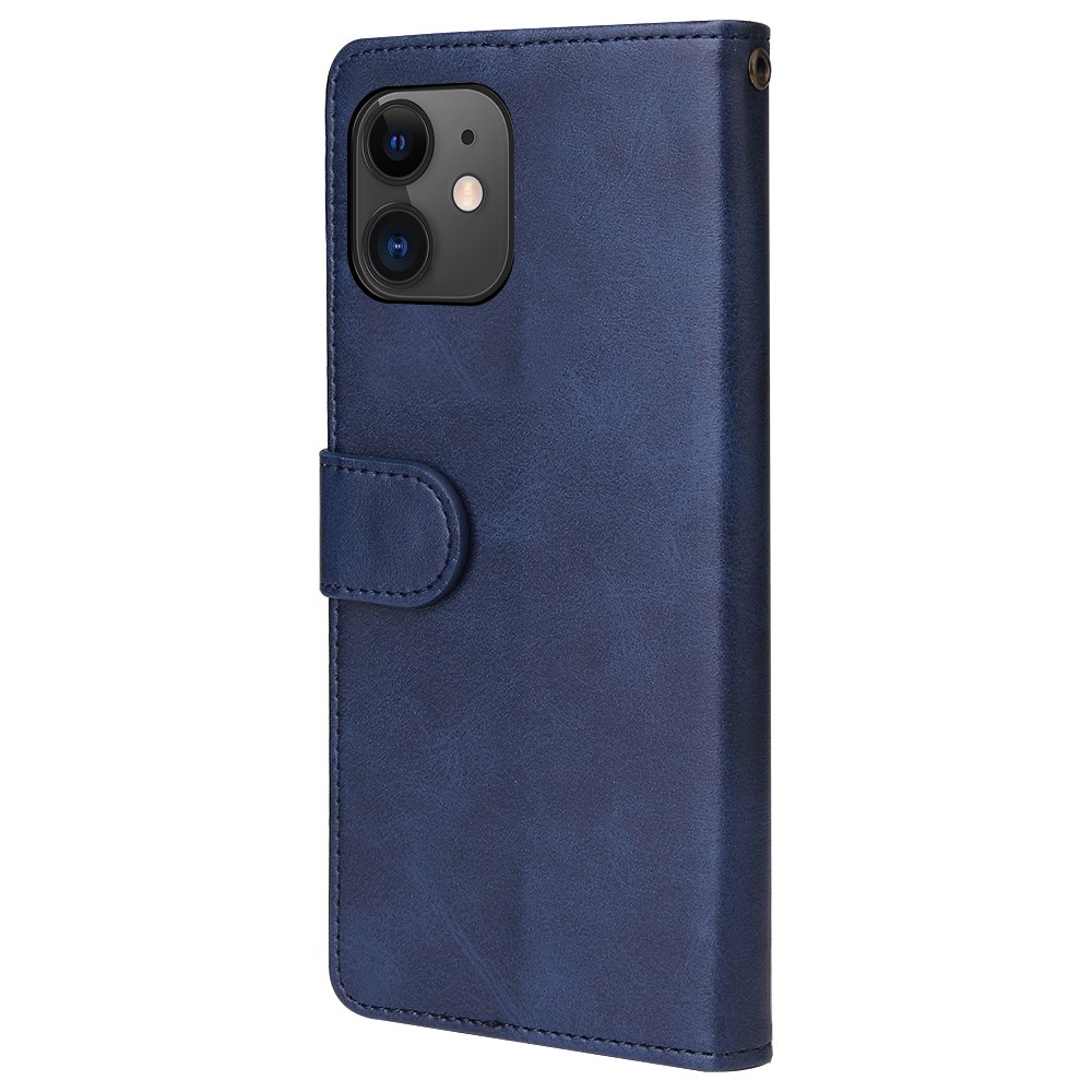 Zipper Pocket 9 Card Slots Leather Wallet Case for iPhone 12 Pro / iPhone 12 - Blue-8