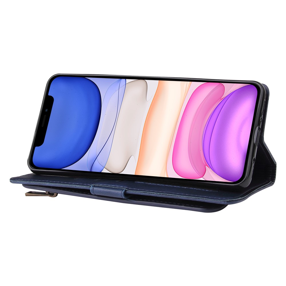 Zipper Pocket 9 Card Slots Leather Wallet Case for iPhone 12 Pro / iPhone 12 - Blue-9